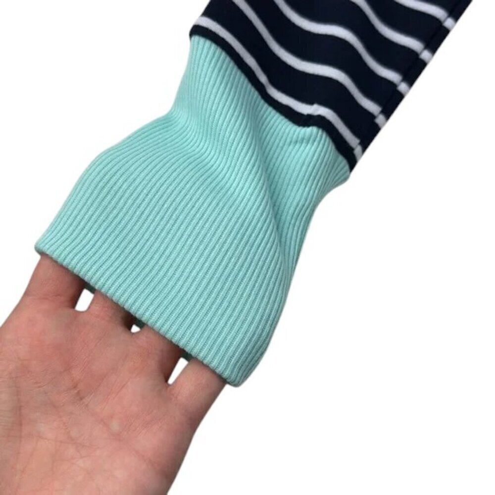 Coco & Main Cardigan Sweater Size L Blue White Aqua Striped Lightweight - Picture 3 of 7